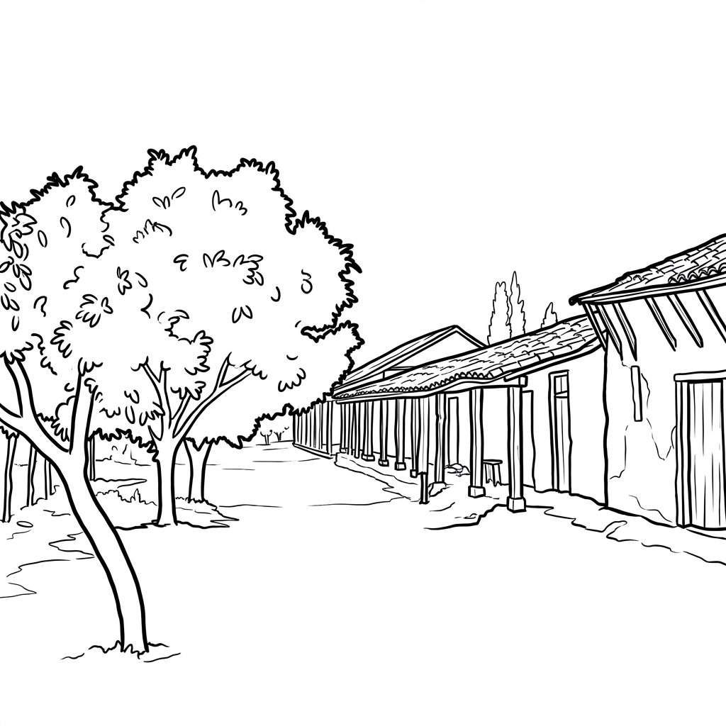 Lámina para colorear - Casas Antiguas