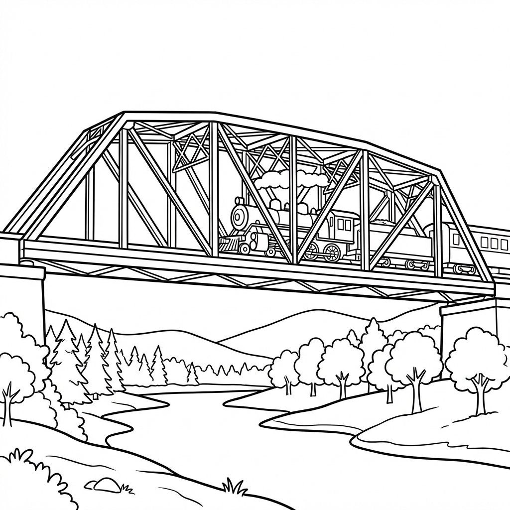 Lámina para colorear - Puente Ferroviario